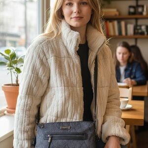 Baggallini Gray Textured Crossbody Bag with Front Zip Pocket